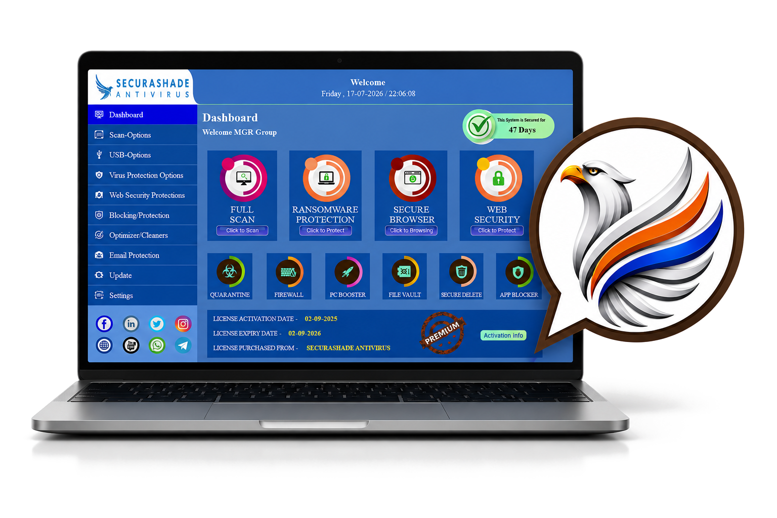 SecuraShade Total Security Premium dashboard