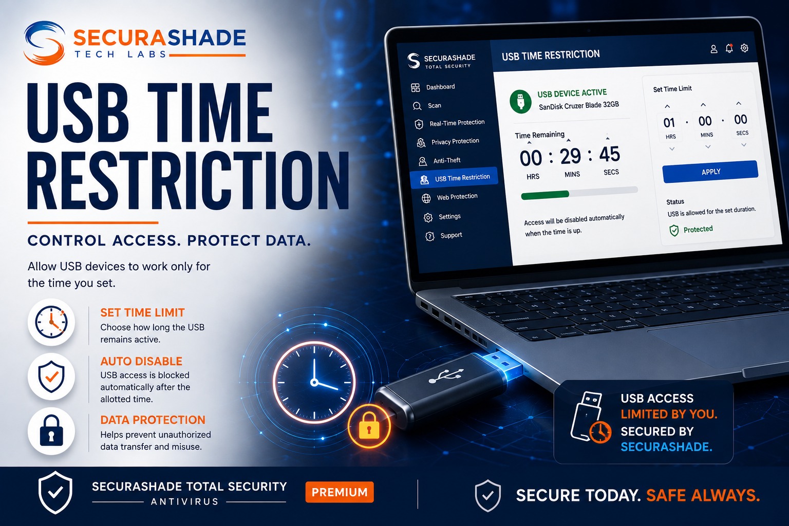 SecuraShade Total Security Premium — USB Time Restriction